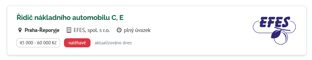 EFES, spol. s r. o. –⁠⁠⁠⁠⁠⁠ pracovní inzerát