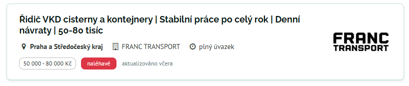 Franc Transport inzerát