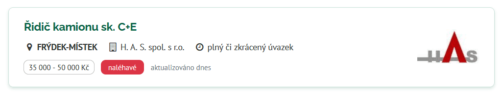 H. A. S. spol. s r.o. – pracovní inzerát