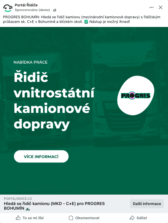 Jan Hefner – PROGRES, s. r. o. - FB kampaň