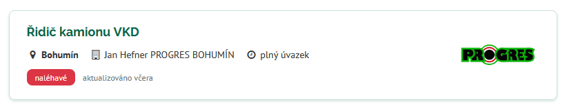 Jan Hefner – PROGRES, s. r. o. - pracovní inzerát
