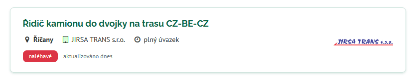 JIRSA TRANS s. r. o. - pracovní inzerát