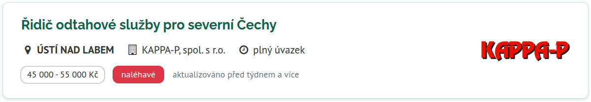 Náborový inzerát KAPPA-P, spol. s r. o.