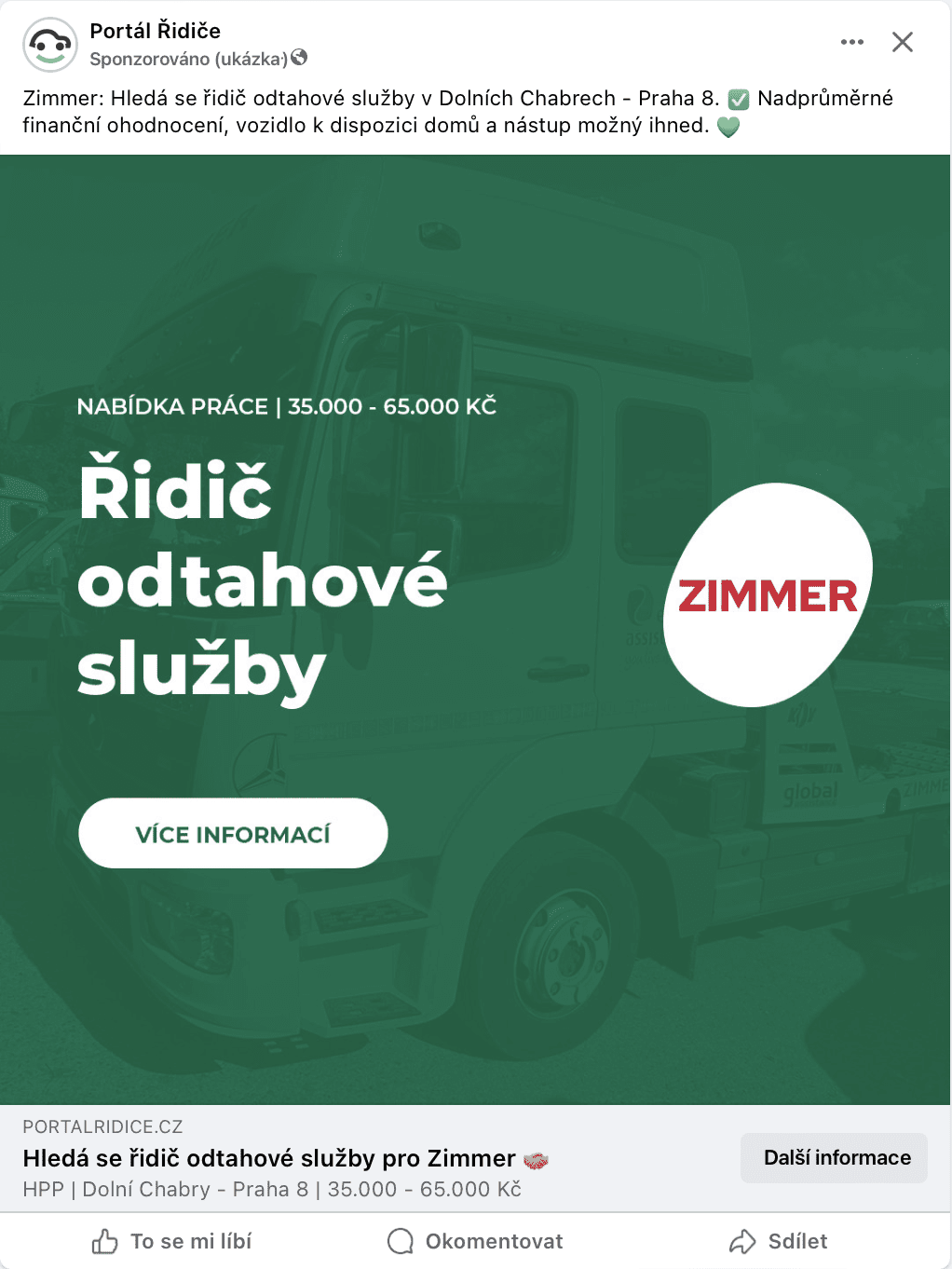 Náhled náborové kampaně na sociálních sítích Zimmer s.r.o.