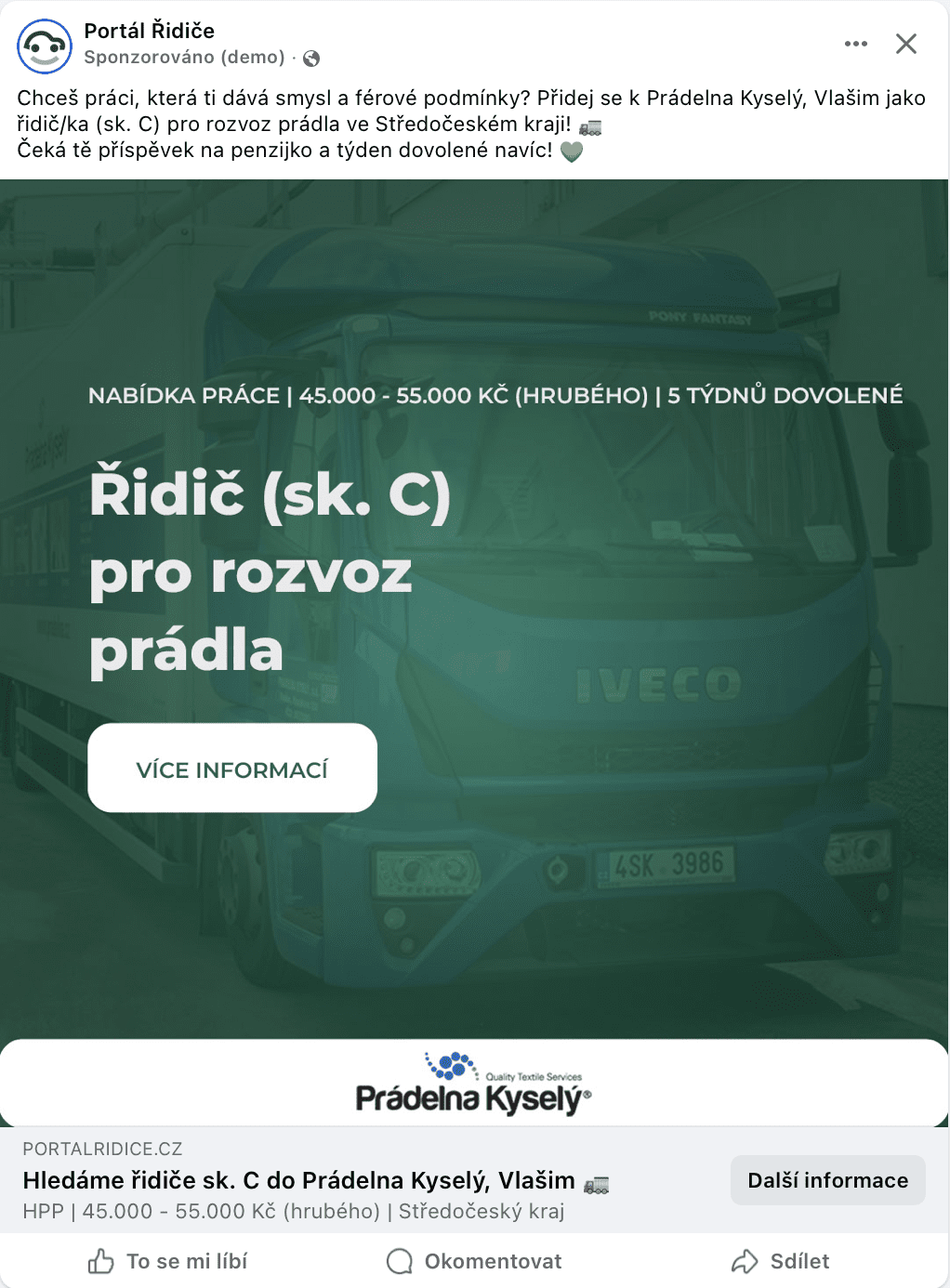 Prádelna Kyselý, a. s. - náhled FB kampaně