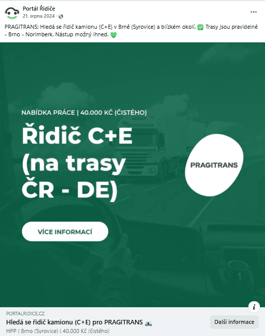 PRAGITRANS, s. r. o. – FB kampaň