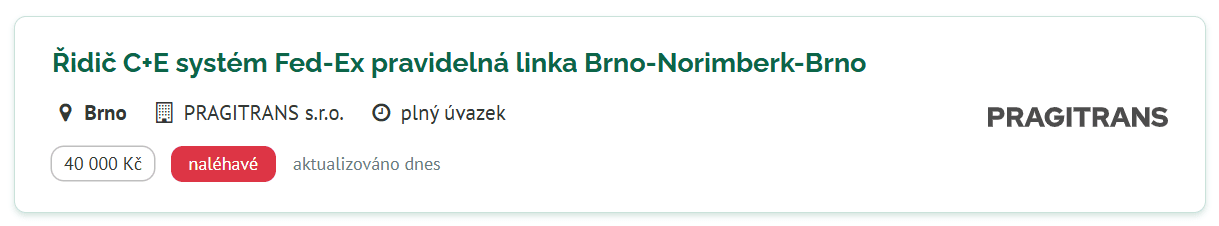 PRAGITRANS, s. r. o. – pracovní inzerát