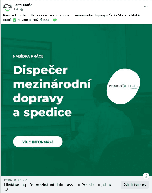 Premier Logistics, spol. s r.o. – FB kampaň