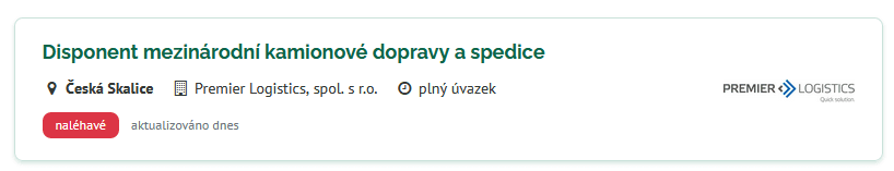 Premier Logistics, spol. s r.o. – pracovní inzerát