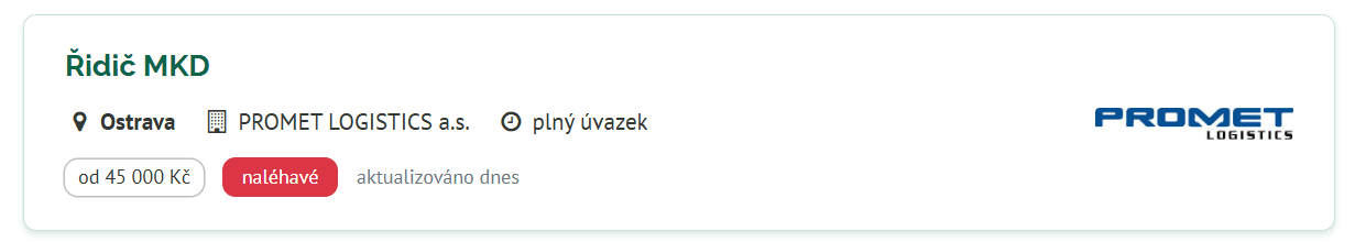 PROMET LOGISTICS, a. s. – pracovní inzerát