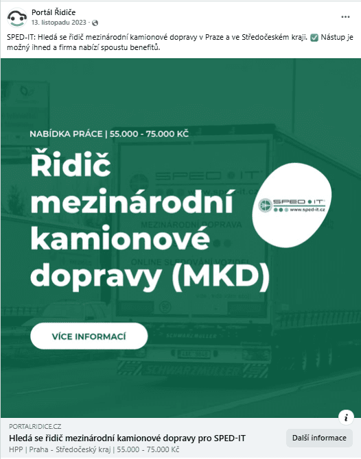 SPED-IT, s. r. o. – FB kampaň
